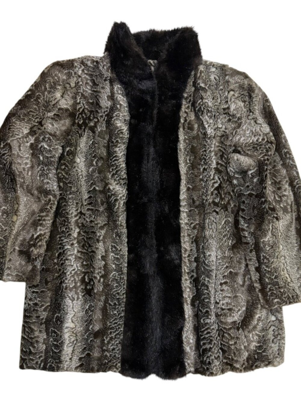 VINTAGE 90s FAUX FUR Coat Retro Winter Parka Glam Jacket Womens Large (14)